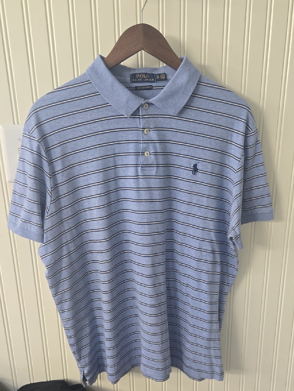 Polo by Ralph Lauren Sky Blue Striped Polo with Navy Logo